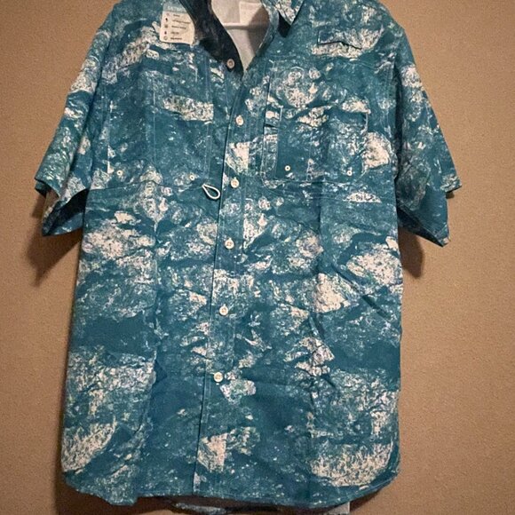 Reel Legends Men's Small Fishing shirt in teal waves-SALTWATER 11 - Picture 11 of 12
